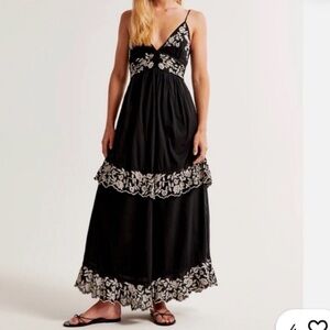 Abercrombie black maxi dress with white floral embroidery
